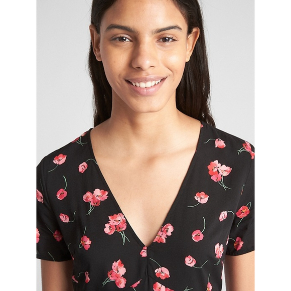 Gap + Short Sleeve Black/Pink Floral Print Fit and Flare Dress 16 - Picture 2 of 15